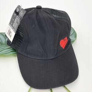 Sideline Black Red Embroidered Heart Mesh Back Adjustable Hook & Loop Dad Hat